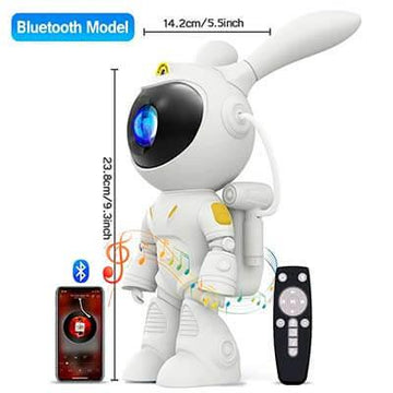 Coelho Rocky das Galáxias, Astronauta Robô lunar com Projetor LED/USB das Galáxias e Nebulosas, com música ambiente, para quartos de crianças