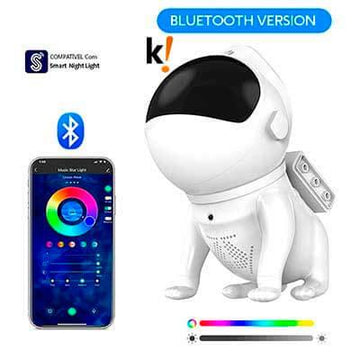 Dog Rocky Astronauta HIFI 2.0/Bluetooth 5.0, Cão Robô lunar com Projetor LED/USB das Galáxias e Nebulosas, com música, para quartos de crianças