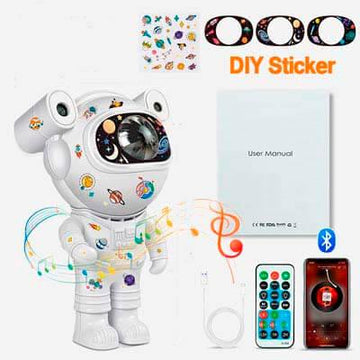 Astronauta Rocky, Piloto Robô lunar Bluetooth 5.0 com Projetor LED/USB das Galáxias, Estrelas e Nebulosas, com música, para quartos de crianças
