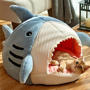 Casinha com fantasia de tubarão animado, com Cama dupla face, macia e aconchegante para Gatos, Cães e animais de estimação
