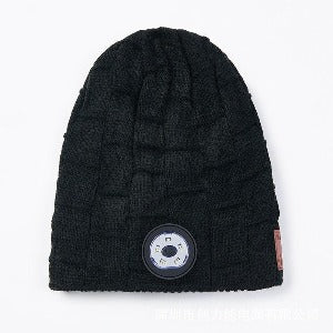 Gorro de Lã com sinalizador led, com carregamento USB e fone de ouvido Bluetooth, para audição de música